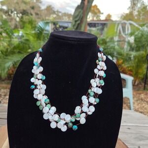 Jay King DTR Silver Mother of Pearl Turquoise Multistrand Silk Necklace .925